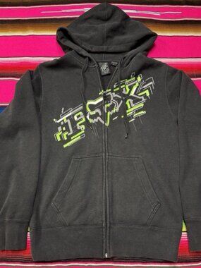 VTG Fox Racing‎ Hoodie Men S Full Zip Up Sweater Skater Surf Y2K 00s Mall Goth